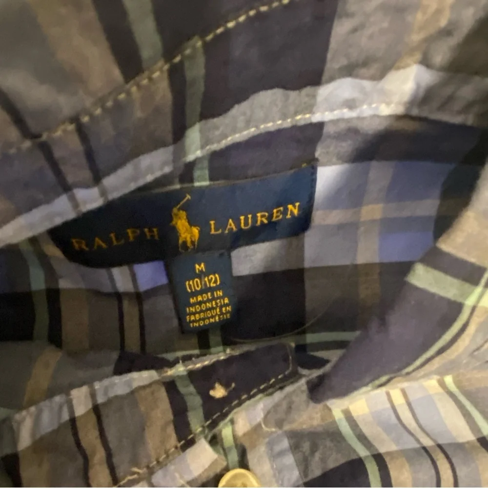 Ralph Lauren Cotton Blue Plaid Long Sleeve Button Down - Like New - Boys 10/12